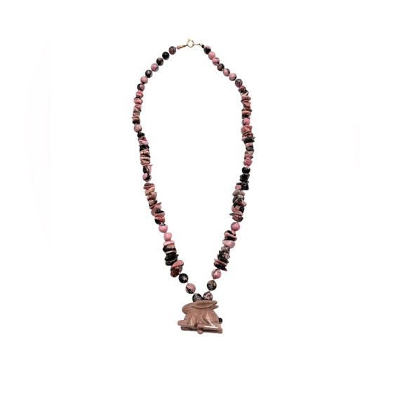 Pink Rhodonite Rabbit Pendant Natural Stone Necklacece - Picture 2 of 4